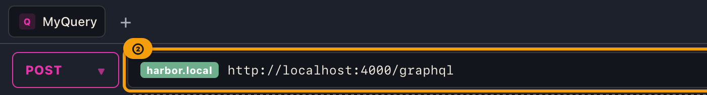 The left side of the top bar: the resolved request URL