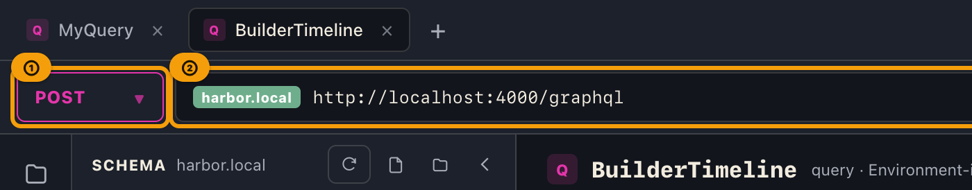 The left side of the top bar on Free: the HTTP method and the resolved URL