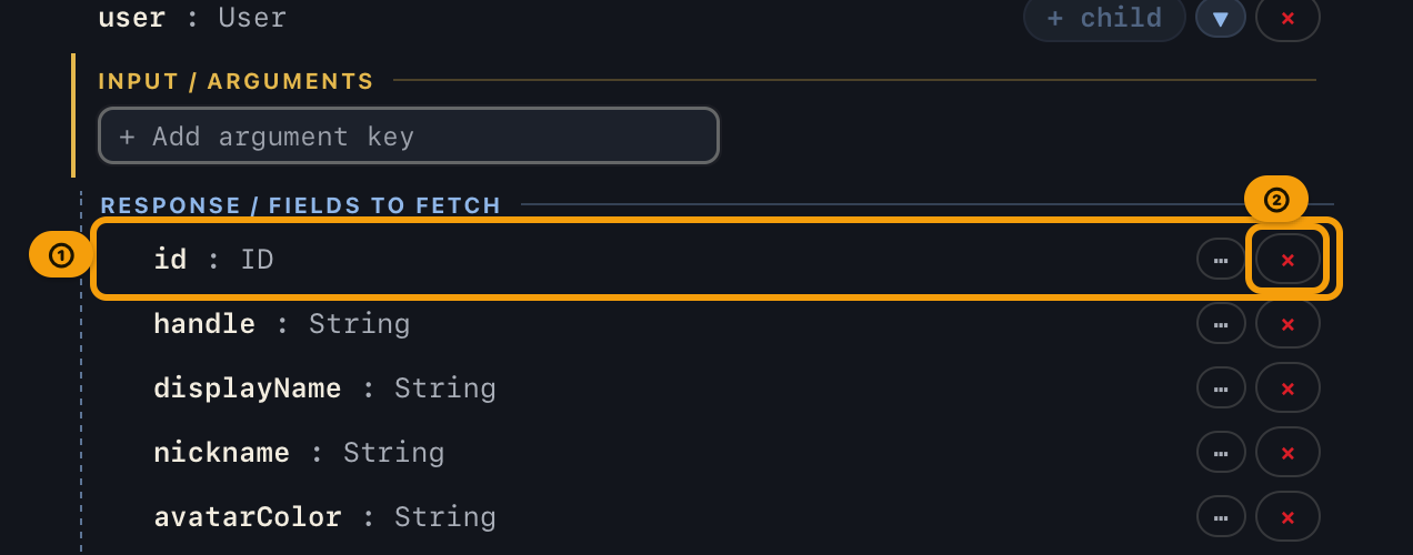A child field row, with the delete button at its right end