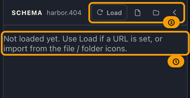 The schema panel for an endpoint that has not been imported yet, with the message asking you to import and the import buttons in the header