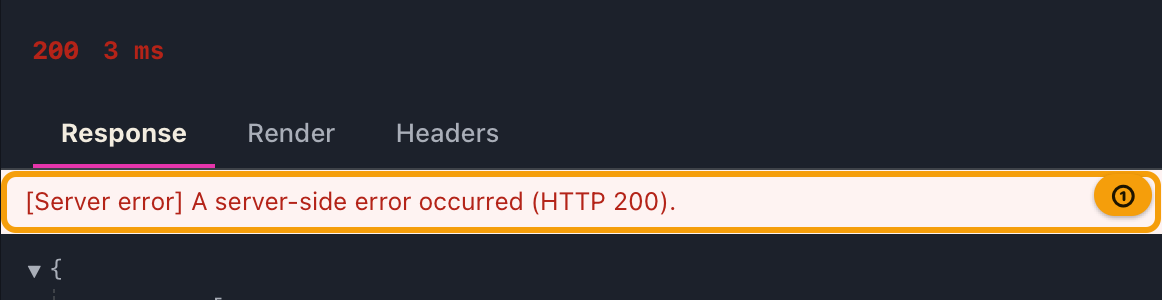 A server error: the server's resolver failed, so the response is classified as a server error even with HTTP 200